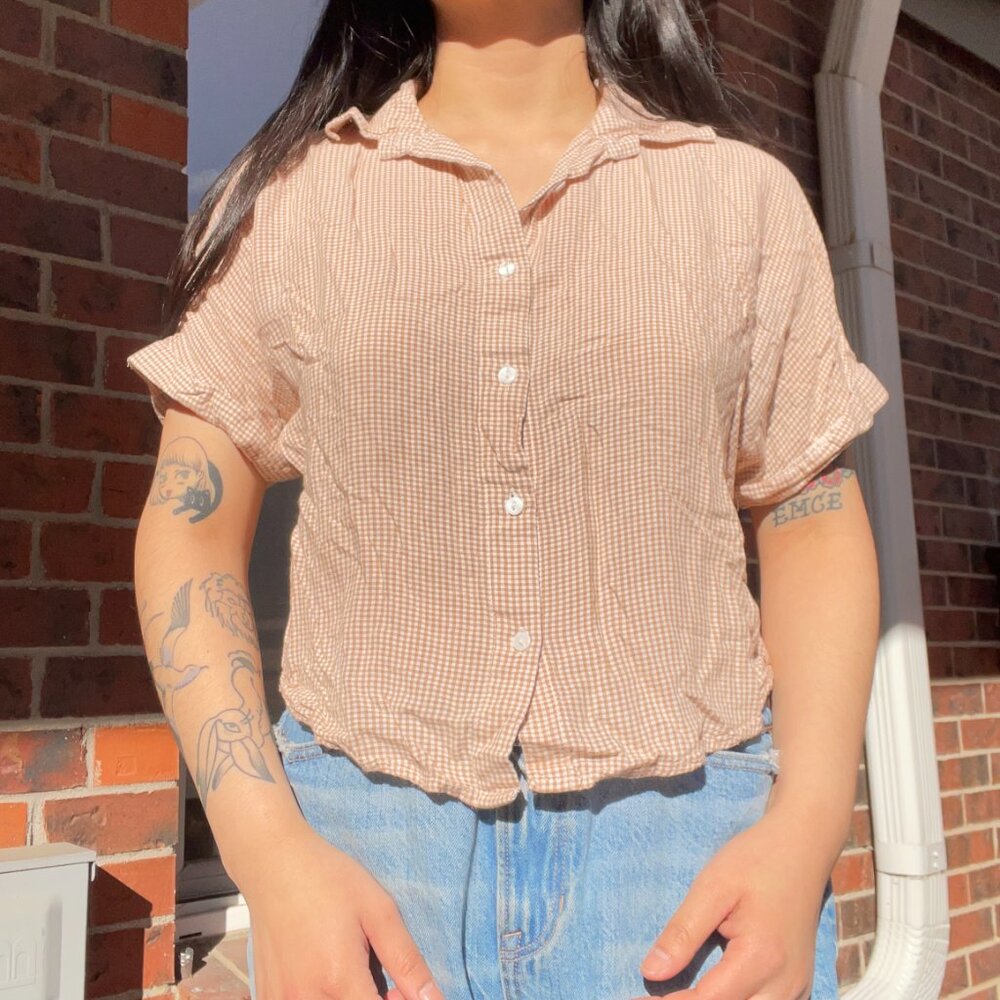 Orange Checker Button Down